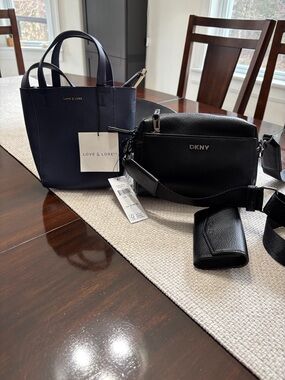 DKNY Black Pebbled Leather Crossbody and Navy Love & Lore Mini Tote NWT